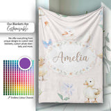Swan and Ducklings with Flowers Mushrooms Soft Blush Seamless  Personalised Custom Name Super Soft Fleece Blanket Bed Sofa Throw