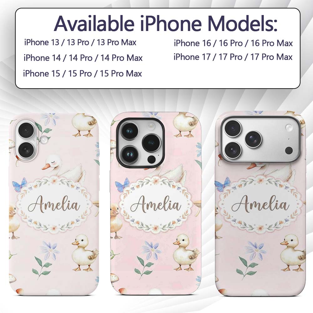 Swan and Ducklings with Flowers Mushrooms Soft Custom Name Protective Phone Case Mobile Cover Durable Everyday Smartphone Shock Resistant