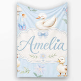 Swan and Ducklings with Flowers Mushrooms Soft Blue Seamless  Personalised Custom Name Super Soft Fleece Blanket Bed Sofa Throw