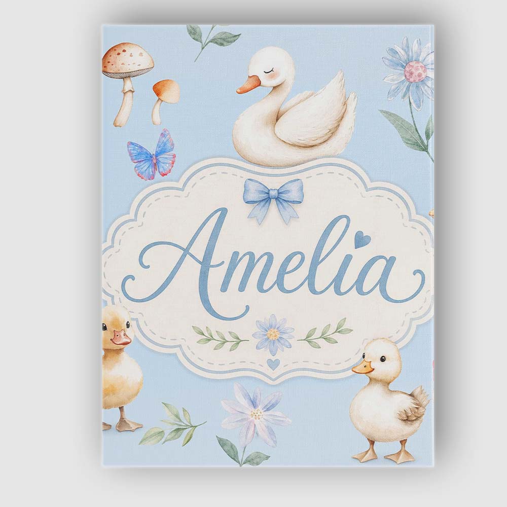 Personalised Name Swan and Ducklings with Custom  Unique Gift Idea Elegant Feature Canvas Wall Art Print Decor Picture Ready to Hang