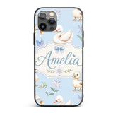 Swan and Ducklings with Flowers Mushrooms Soft Custom Name Protective Phone Case Mobile Cover Durable Everyday Smartphone Shock Resistant