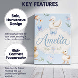 Personalised Name Swan and Ducklings with Custom  Unique Gift Idea Elegant Feature Canvas Wall Art Print Decor Picture Ready to Hang