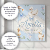 Personalised Name Swan and Ducklings with Custom  Unique Gift Idea Elegant Feature Canvas Wall Art Print Decor Picture Ready to Hang