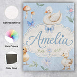 Personalised Name Swan and Ducklings with Custom  Unique Gift Idea Elegant Feature Canvas Wall Art Print Decor Picture Ready to Hang