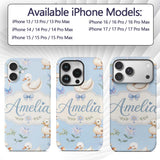 Swan and Ducklings with Flowers Mushrooms Soft Custom Name Protective Phone Case Mobile Cover Durable Everyday Smartphone Shock Resistant