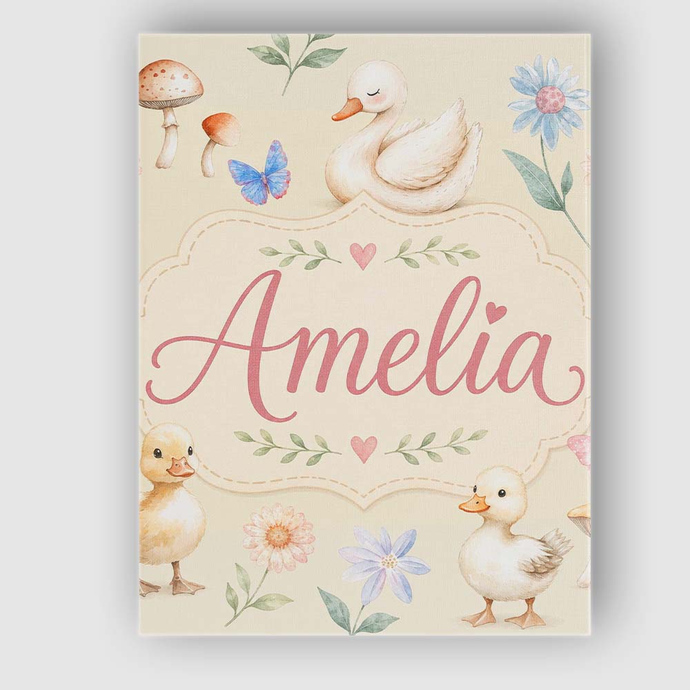 Personalised Name Swan and Ducklings with Custom  Unique Gift Idea Elegant Feature Canvas Wall Art Print Decor Picture Ready to Hang
