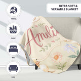 Swan and Ducklings with Flowers Mushrooms Soft Olive Seamless  Personalised Custom Name Super Soft Fleece Blanket Bed Sofa Throw