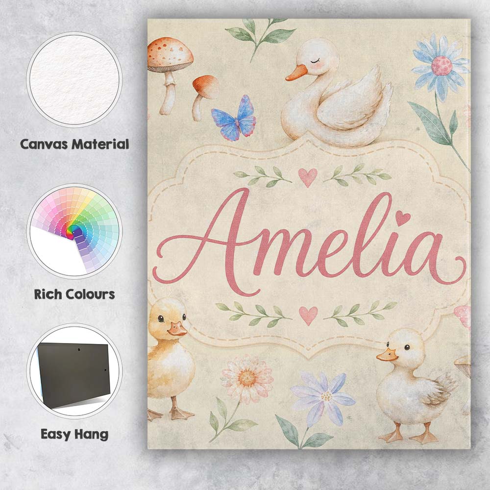 Personalised Name Swan and Ducklings with Custom  Unique Gift Idea Elegant Feature Canvas Wall Art Print Decor Picture Ready to Hang