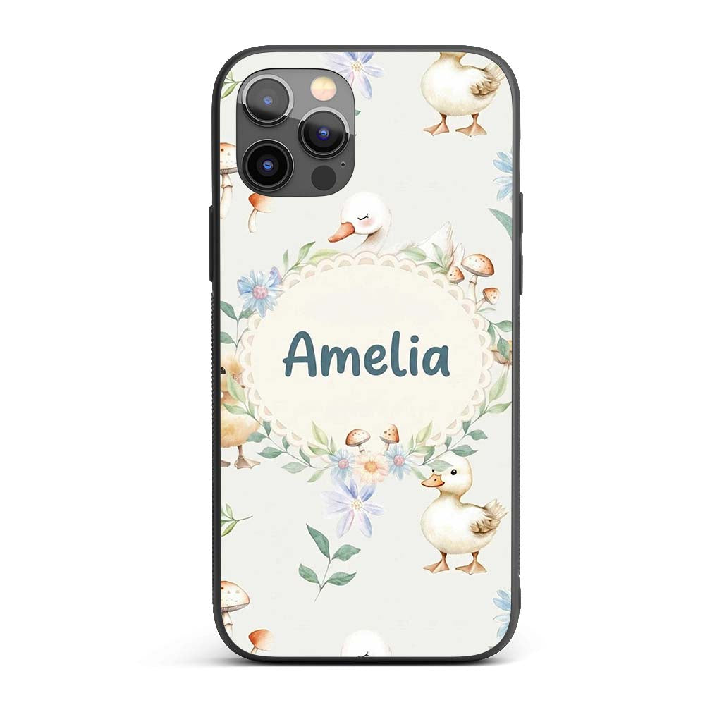 Swan and Ducklings with Flowers Mushrooms Soft Custom Name Protective Phone Case Mobile Cover Durable Everyday Smartphone Shock Resistant