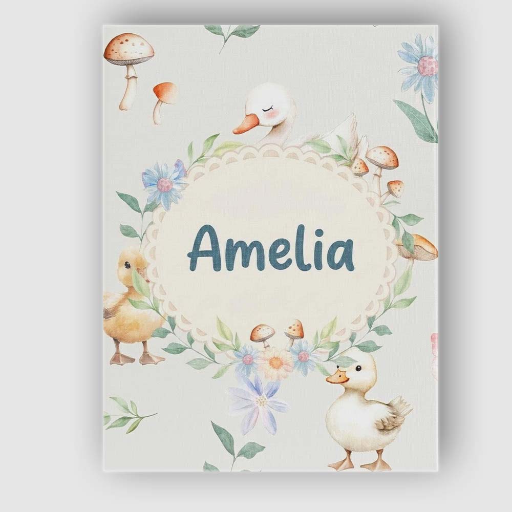 Personalised Name Swan and Ducklings with Custom  Unique Gift Idea Elegant Feature Canvas Wall Art Print Decor Picture Ready to Hang