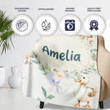 Swan and Ducklings with Flowers Mushrooms Soft Grey Seamless  Personalised Custom Name Super Soft Fleece Blanket Bed Sofa Throw