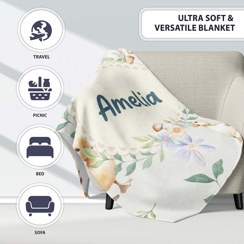 Swan and Ducklings with Flowers Mushrooms Soft Grey Seamless  Personalised Custom Name Super Soft Fleece Blanket Bed Sofa Throw