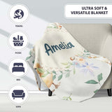 Swan and Ducklings with Flowers Mushrooms Soft Grey Seamless  Personalised Custom Name Super Soft Fleece Blanket Bed Sofa Throw