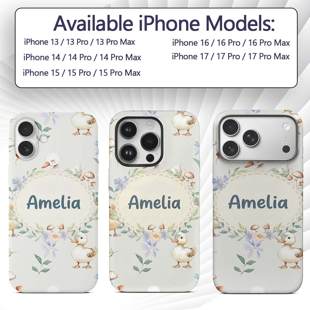 Swan and Ducklings with Flowers Mushrooms Soft Custom Name Protective Phone Case Mobile Cover Durable Everyday Smartphone Shock Resistant