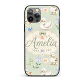 Swan and Ducklings with Flowers Mushrooms Soft Custom Name Protective Phone Case Mobile Cover Durable Everyday Smartphone Shock Resistant