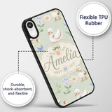 Swan and Ducklings with Flowers Mushrooms Soft Custom Name Protective Phone Case Mobile Cover Durable Everyday Smartphone Shock Resistant