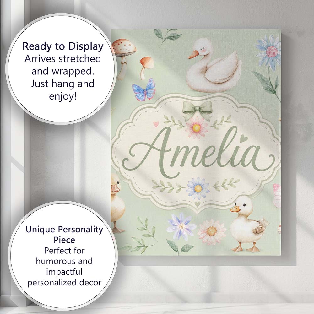 Personalised Name Swan and Ducklings with Custom  Unique Gift Idea Elegant Feature Canvas Wall Art Print Decor Picture Ready to Hang