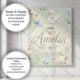 Personalised Name Swan and Ducklings with Custom  Unique Gift Idea Elegant Feature Canvas Wall Art Print Decor Picture Ready to Hang