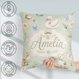Custom Name Swan and Ducklings with Mushrooms Soft Sage Seamless Square Filled Cushion Throw Pillow Sofa Bed Home Decor Zip Washable UK Made