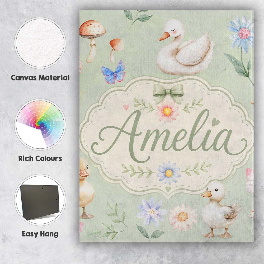 Personalised Name Swan and Ducklings with Custom  Unique Gift Idea Elegant Feature Canvas Wall Art Print Decor Picture Ready to Hang