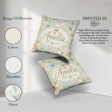 Custom Name Swan and Ducklings with Mushrooms Soft Sage Seamless Square Filled Cushion Throw Pillow Sofa Bed Home Decor Zip Washable UK Made