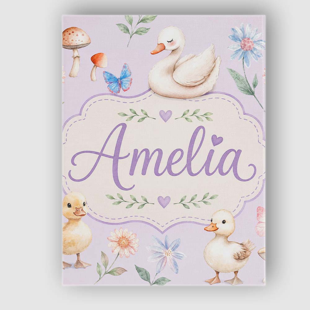Personalised Name Swan and Ducklings with Custom  Unique Gift Idea Elegant Feature Canvas Wall Art Print Decor Picture Ready to Hang