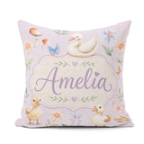Custom Name Swan and Ducklings with Flowers Mushrooms Soft Lilac Square Filled Cushion Throw Pillow Sofa Bed Home Decor Zip Washable UK Made