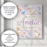 Personalised Name Swan and Ducklings with Custom  Unique Gift Idea Elegant Feature Canvas Wall Art Print Decor Picture Ready to Hang