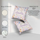 Custom Name Swan and Ducklings with Flowers Mushrooms Soft Lilac Square Filled Cushion Throw Pillow Sofa Bed Home Decor Zip Washable UK Made
