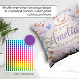 Custom Name Swan and Ducklings with Flowers Mushrooms Soft Lilac Square Filled Cushion Throw Pillow Sofa Bed Home Decor Zip Washable UK Made