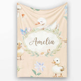 Swan and Ducklings with Flowers Mushrooms Soft Beige Seamless  Personalised Custom Name Super Soft Fleece Blanket Bed Sofa Throw