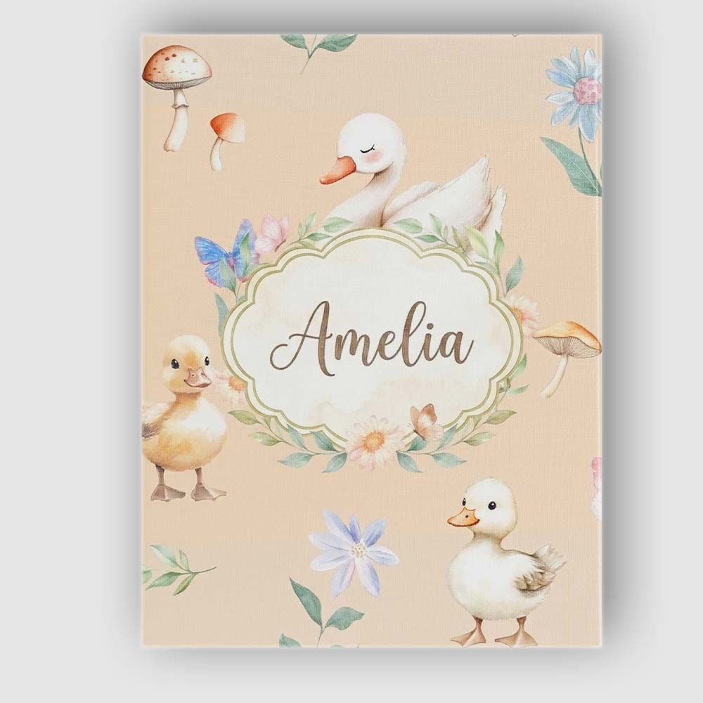 Personalised Name Swan and Ducklings with Custom  Unique Gift Idea Elegant Feature Canvas Wall Art Print Decor Picture Ready to Hang