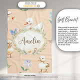 Swan and Ducklings with Flowers Mushrooms Soft Beige Seamless  Personalised Custom Name Super Soft Fleece Blanket Bed Sofa Throw