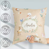 Custom Name Swan and Ducklings with Flowers Mushrooms Soft Beige Square Filled Cushion Throw Pillow Sofa Bed Home Decor Zip Washable UK Made