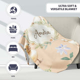 Swan and Ducklings with Flowers Mushrooms Soft Beige Seamless  Personalised Custom Name Super Soft Fleece Blanket Bed Sofa Throw
