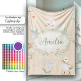 Swan and Ducklings with Flowers Mushrooms Soft Beige Seamless  Personalised Custom Name Super Soft Fleece Blanket Bed Sofa Throw