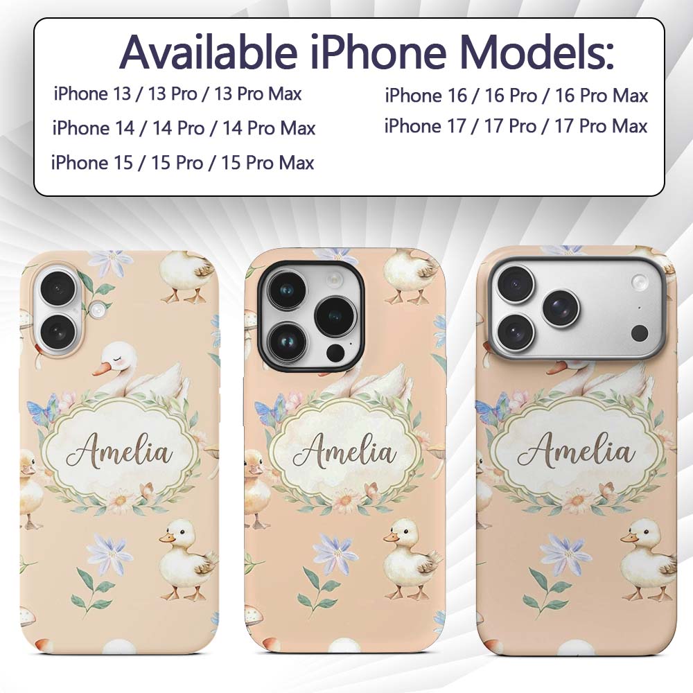Swan and Ducklings with Flowers Mushrooms Soft Custom Name Protective Phone Case Mobile Cover Durable Everyday Smartphone Shock Resistant