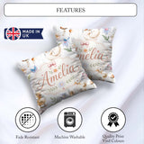 Custom Name Swan and Ducklings with Flowers Mushrooms Soft White Square Filled Cushion Throw Pillow Sofa Bed Home Decor Zip Washable UK Made