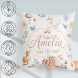 Custom Name Swan and Ducklings with Flowers Mushrooms Soft White Square Filled Cushion Throw Pillow Sofa Bed Home Decor Zip Washable UK Made