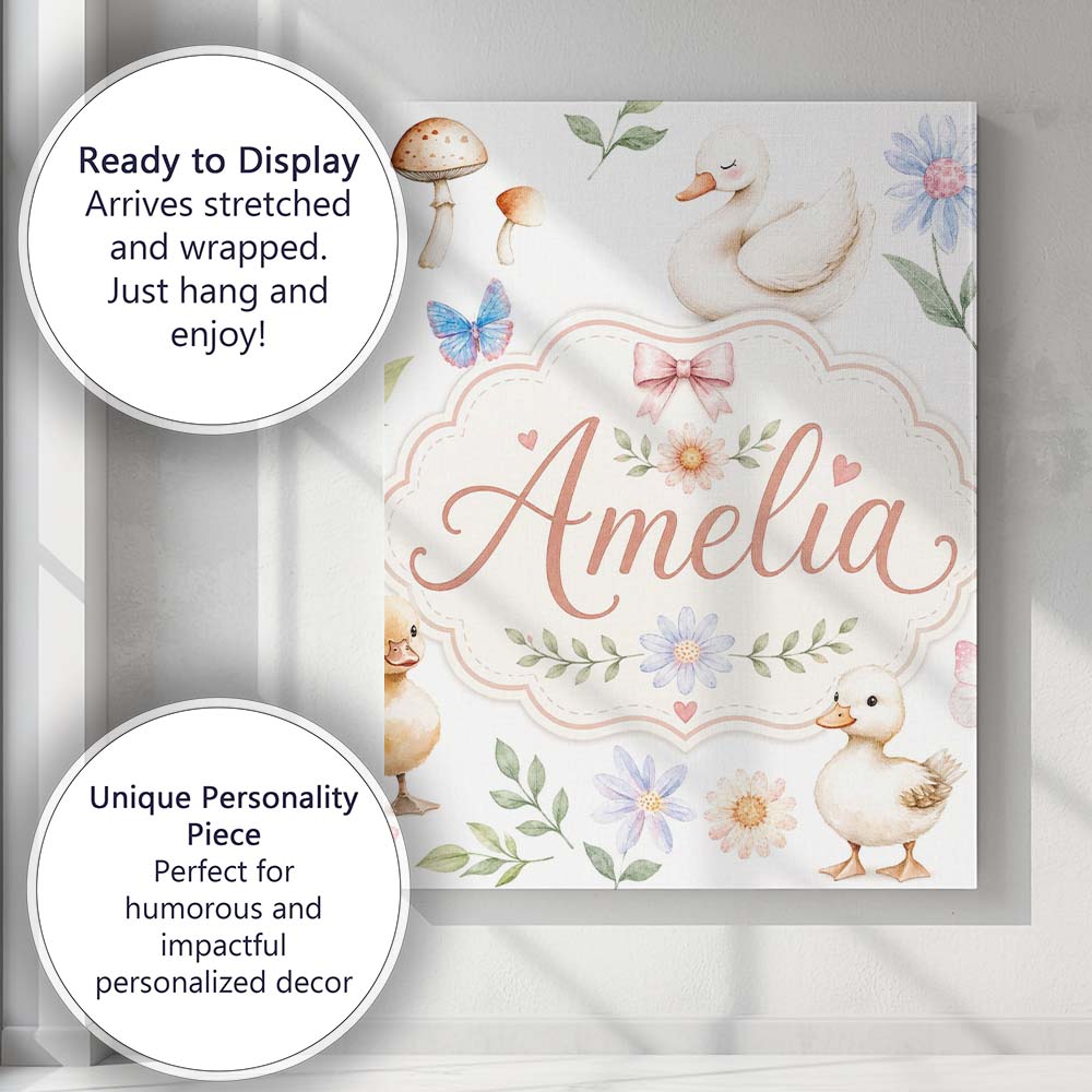 Personalised Name Swan and Ducklings with Custom  Unique Gift Idea Elegant Feature Canvas Wall Art Print Decor Picture Ready to Hang