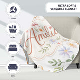 Swan and Ducklings with Flowers Mushrooms Soft White Seamless  Personalised Custom Name Super Soft Fleece Blanket Bed Sofa Throw