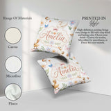Custom Name Swan and Ducklings with Flowers Mushrooms Soft White Square Filled Cushion Throw Pillow Sofa Bed Home Decor Zip Washable UK Made