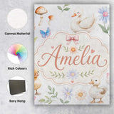 Personalised Name Swan and Ducklings with Custom  Unique Gift Idea Elegant Feature Canvas Wall Art Print Decor Picture Ready to Hang