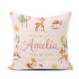 Custom Name Woodland Deer Fox Squirrel with Trees Mushrooms Soft Square Filled Cushion Throw Pillow Sofa Bed Home Decor Zip Washable UK Made