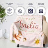 Woodland Deer Fox Squirrel with Trees Mushrooms Soft Pink Seamless  Personalised Custom Name Super Soft Fleece Blanket Bed Sofa Throw