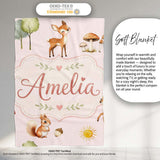 Woodland Deer Fox Squirrel with Trees Mushrooms Soft Pink Seamless  Personalised Custom Name Super Soft Fleece Blanket Bed Sofa Throw