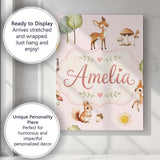 Personalised Name Woodland Deer Fox Squirrel Custom Bespoke  Contemporary Display Canvas Wall Art Print Decor Picture Ready to Hang