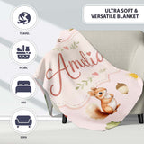 Woodland Deer Fox Squirrel with Trees Mushrooms Soft Pink Seamless  Personalised Custom Name Super Soft Fleece Blanket Bed Sofa Throw