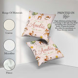 Custom Name Woodland Deer Fox Squirrel with Trees Mushrooms Soft Square Filled Cushion Throw Pillow Sofa Bed Home Decor Zip Washable UK Made