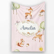 Woodland Deer Fox Squirrel Trees Mushrooms Sun Soft Pink Seamless  Personalised Custom Name Super Soft Fleece Blanket Bed Sofa Throw